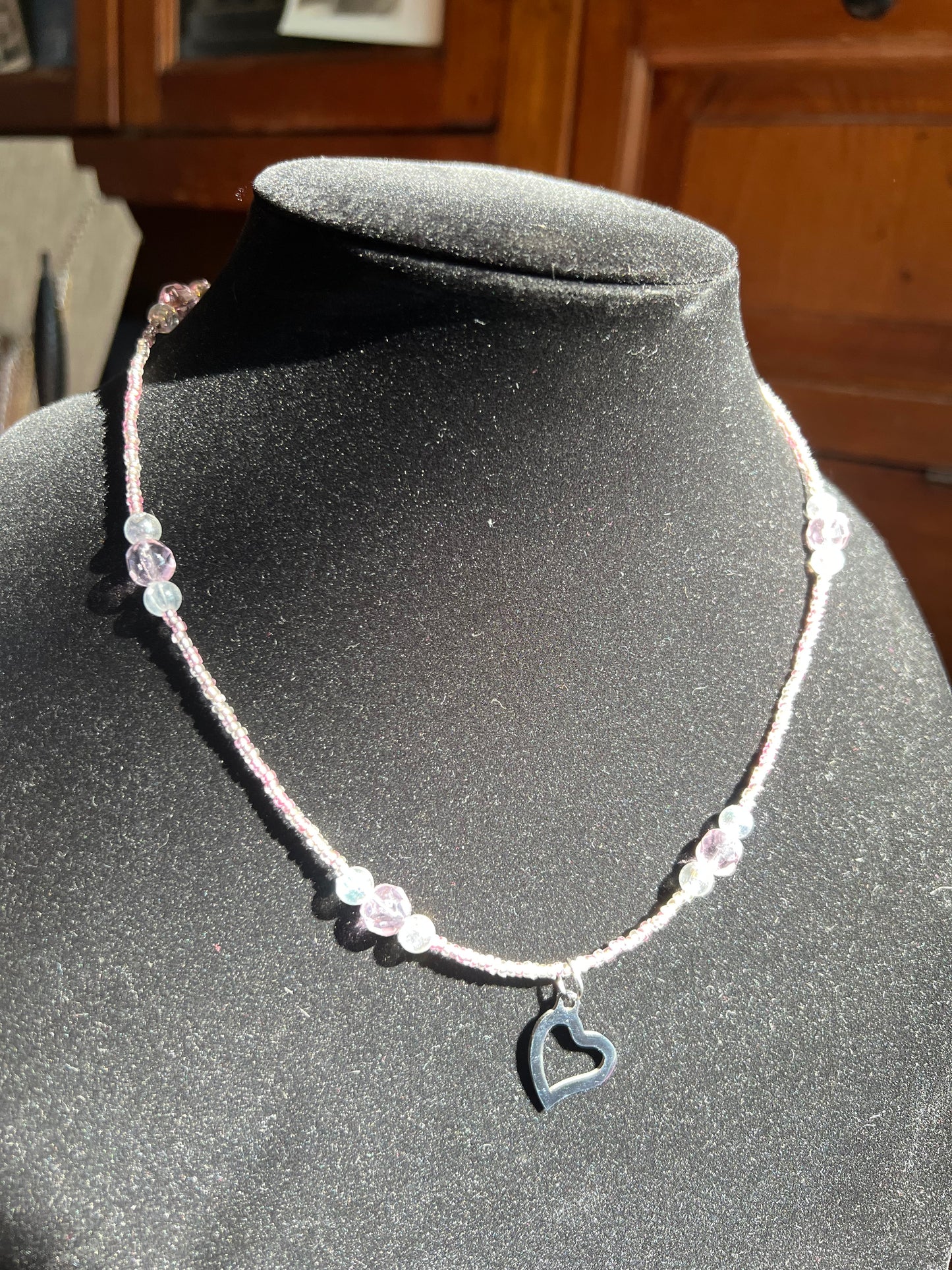 Pink Beaded Heart Necklace