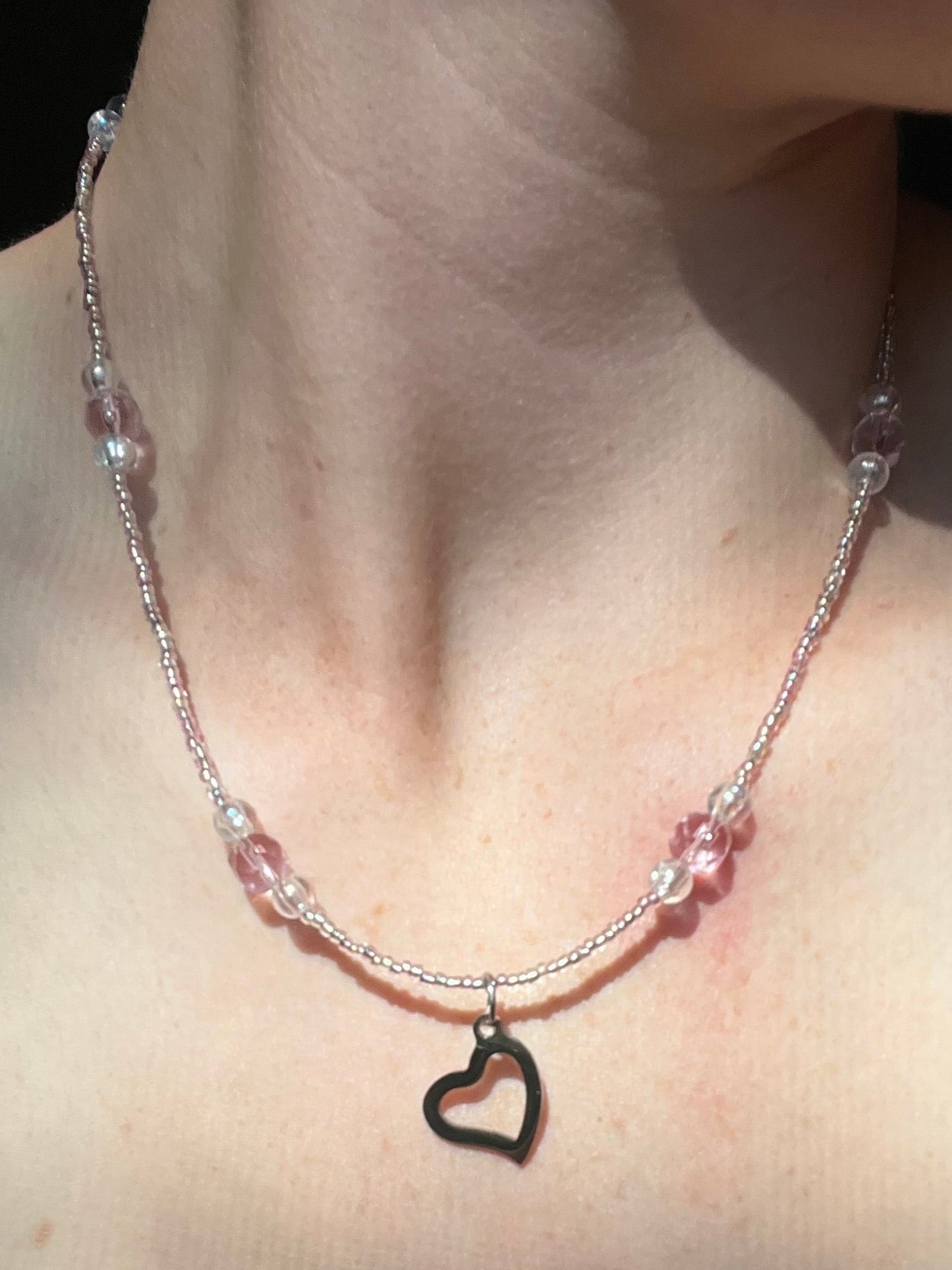 Pink Beaded Heart Necklace