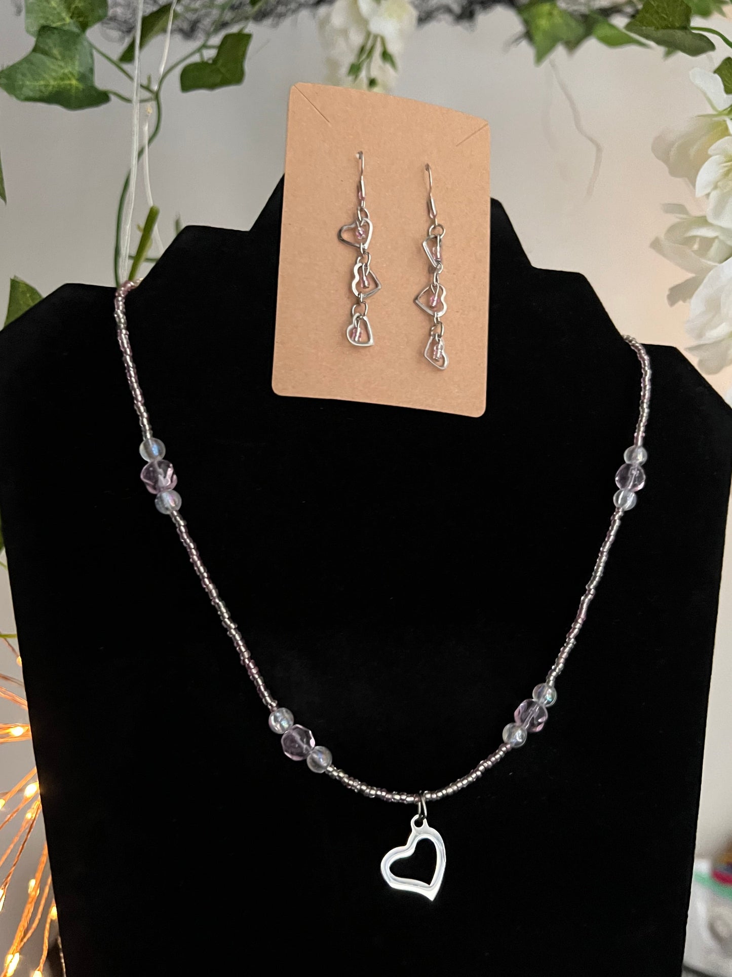 Silver Heart Earrings with Pink Accents