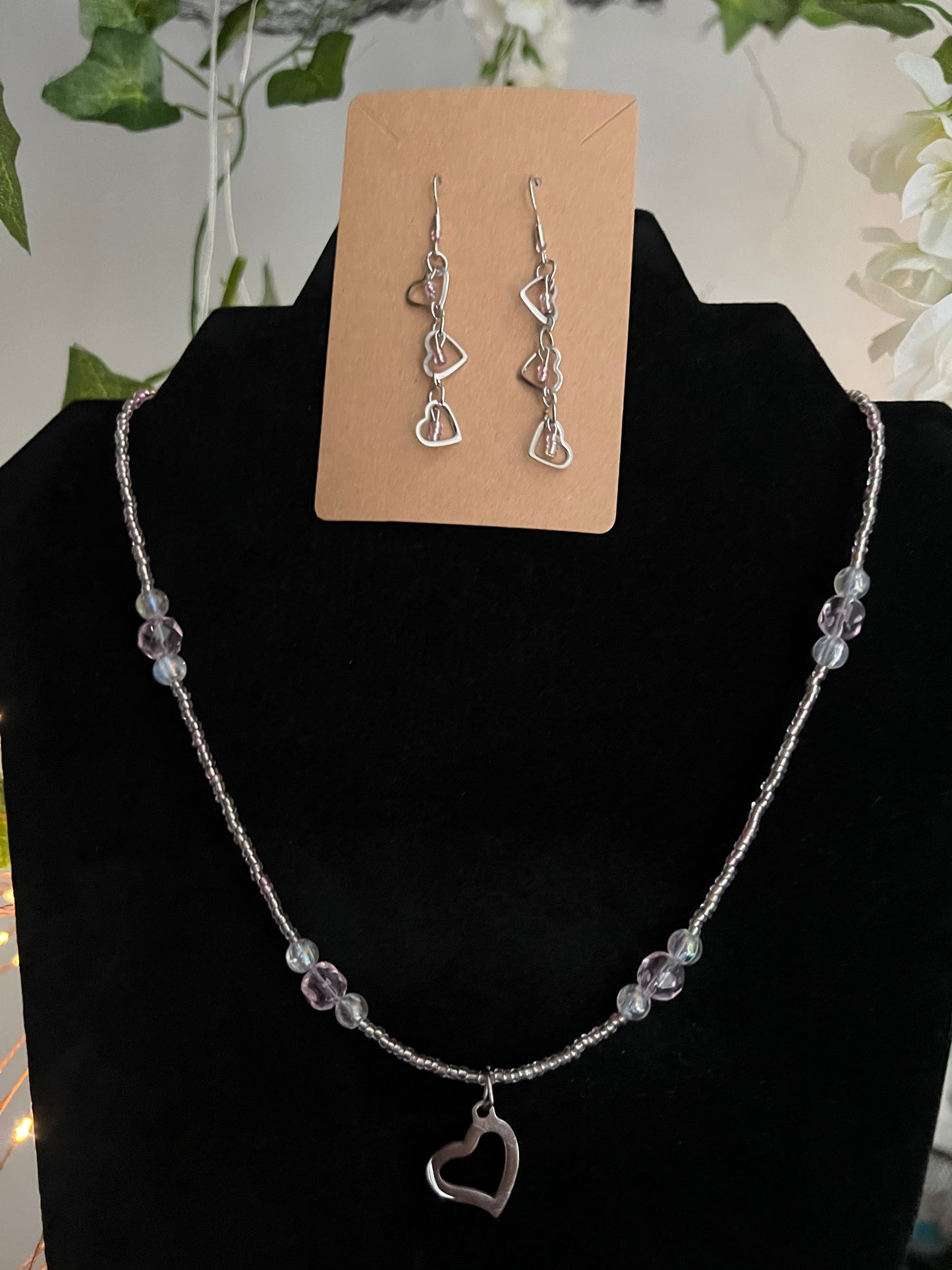 Pink Beaded Heart Necklace