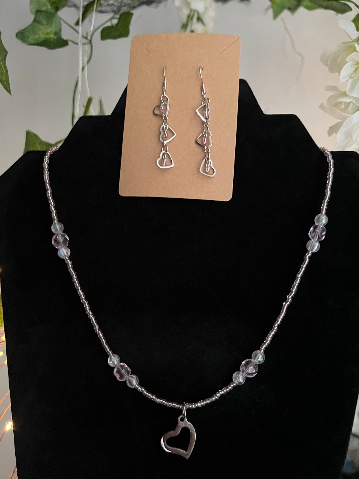 Pink Beaded Heart Necklace