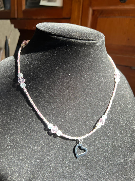 Pink Beaded Heart Necklace